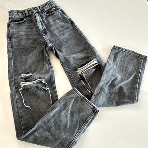PACSUN 90s Boyfriends High Waisted Distressed Ripped Black Wash Jeans